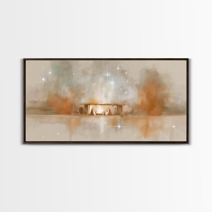 Starry Night Nativity – Framed Canvas Print – Christian Christmas Art – Christian Wall Art – Christian Art Canvas – Christmas Art