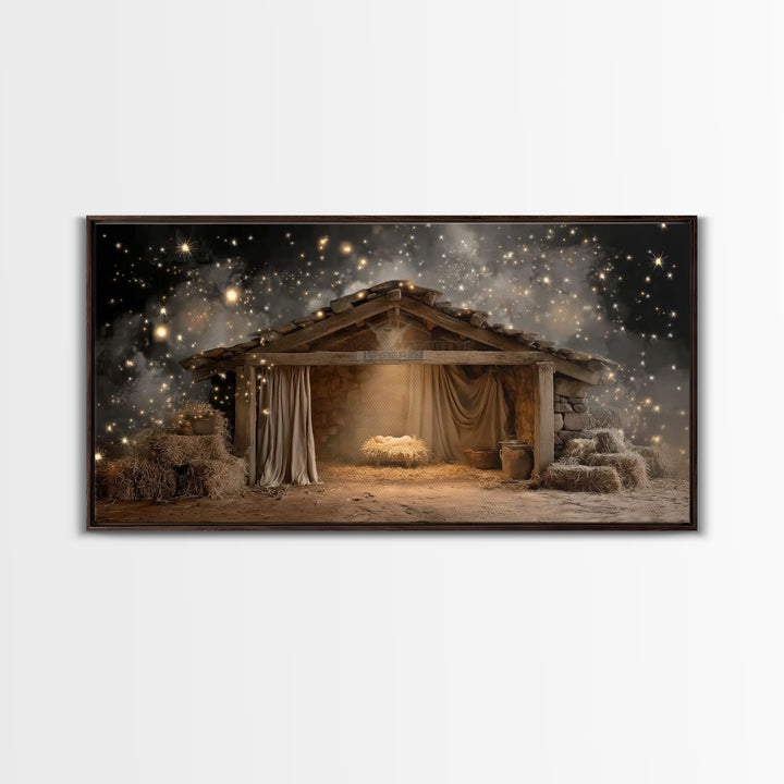 Blessed Night Shelter – Framed Canvas Print – Christmas Art – Christian Art Canvas – Christian Wall Art – Christian Christmas Art