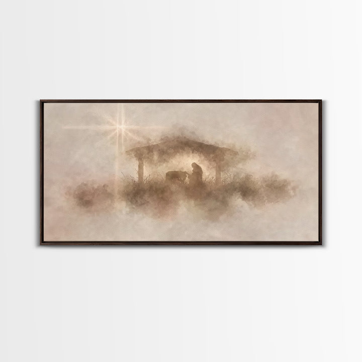 Gentle Nativity Mist | Framed Canvas Print | Christian Christmas Art | Christian Wall Art | Christian Art Canvas | Christmas Art