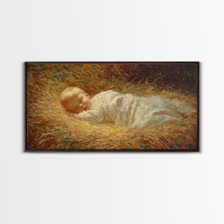 Manger Serenity – Framed Canvas Print – Christian Art Canvas – Christmas Art Prints – Christian Christmas Art – Vintage Christmas Art – Chr