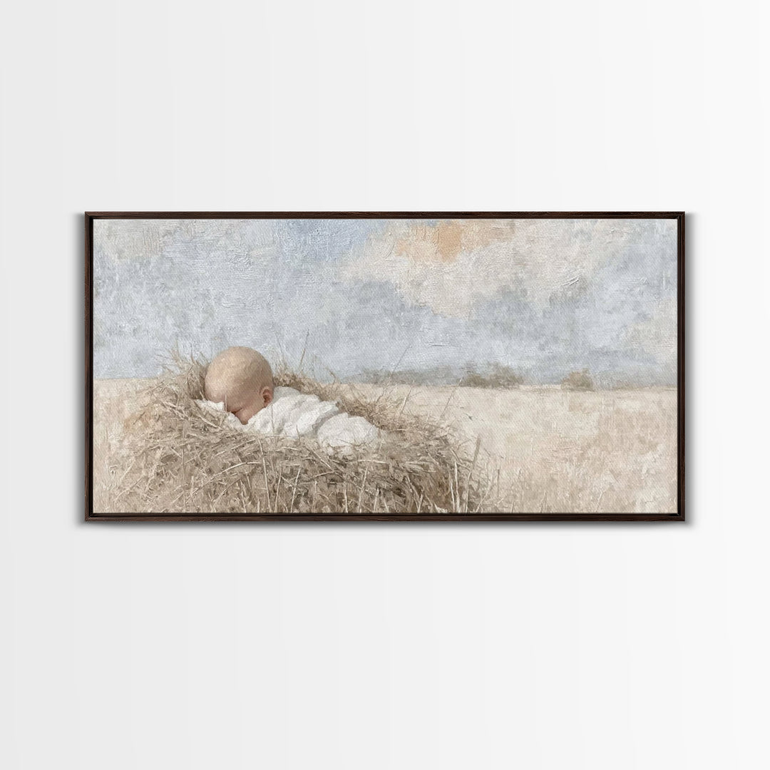 Infant Grace – Framed Canvas Print – Christian Art Canvas – Christmas Wall Art – Christian Christmas Decorations – White Christmas Art – Ch