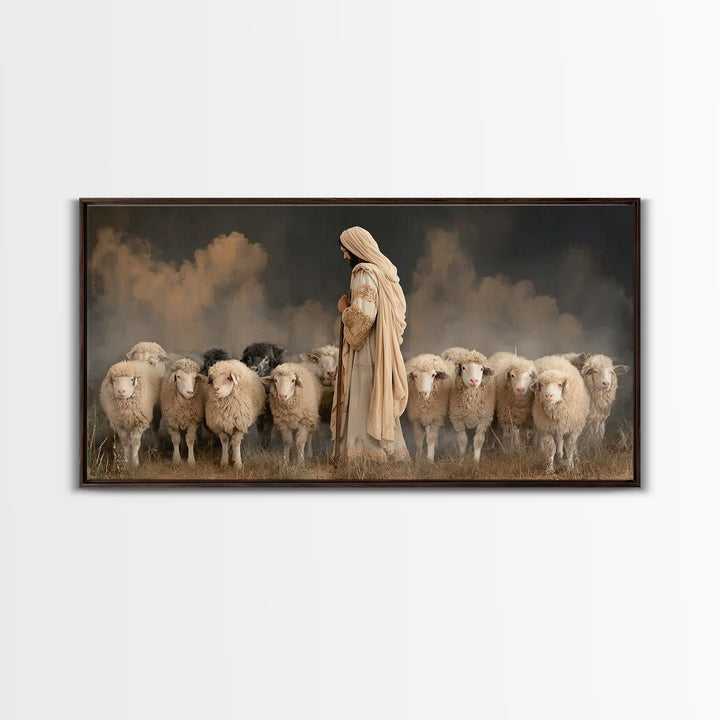 Flock Of Hope – Framed Canvas Print – Jesus Painting – Christian Art Canvas – Christian Wall Art – Large Jesus Painting – Christian Art Gif
