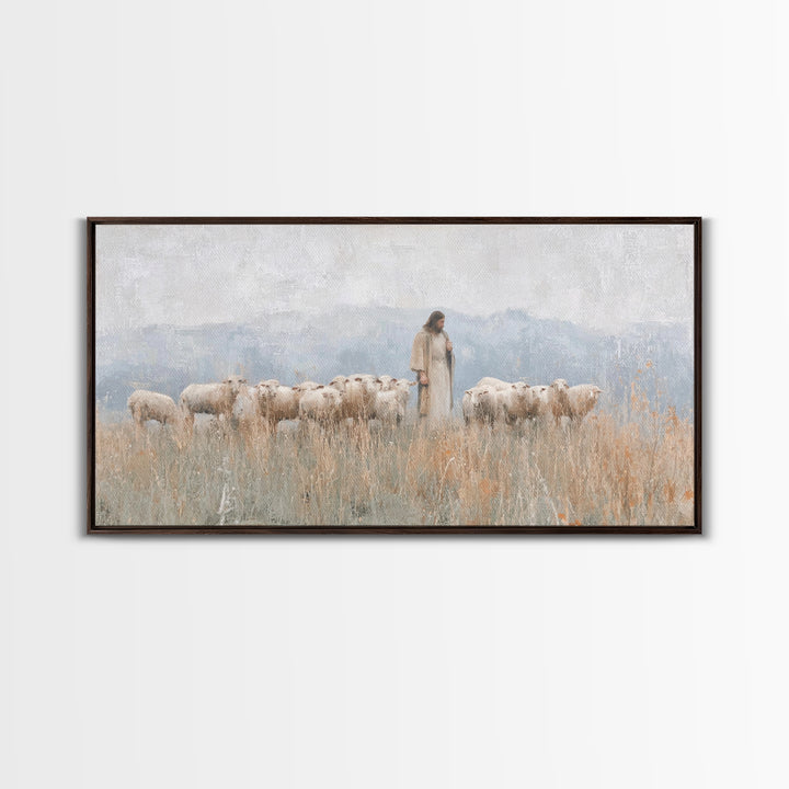Pasture Guardian – Framed Canvas Print – Christian Art Canvas – Jesus Painting – Christian Wall Art – Christian Painting – Christian Decor