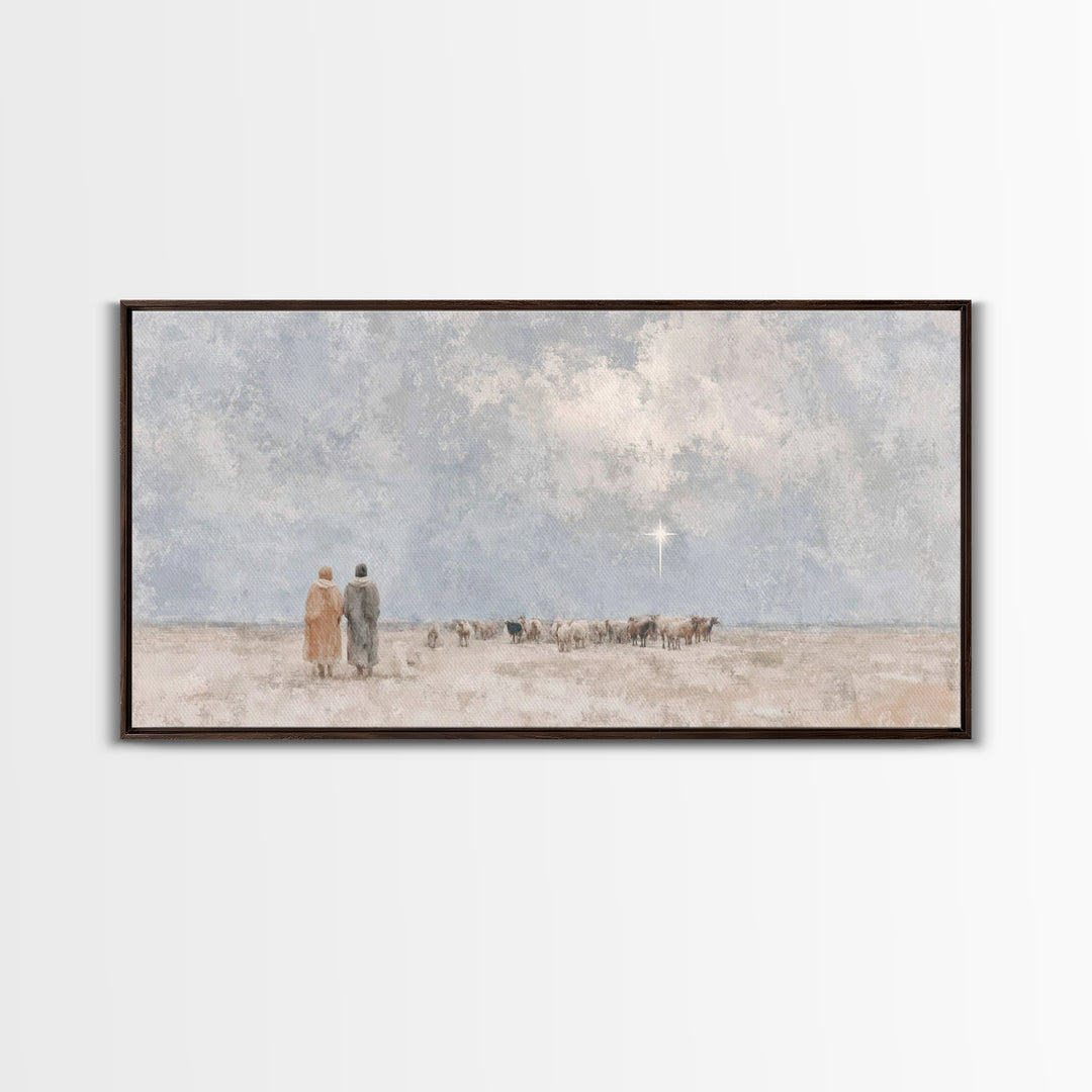 Shepherds In Stillness | Framed Canvas Print | Christian Art Canvas | Christian Christmas Art | Christian Wall Art | Christmas Art | Christ