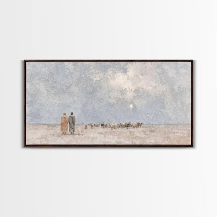 Shepherds In Stillness | Framed Canvas Print | Christian Art Canvas | Christian Christmas Art | Christian Wall Art | Christmas Art | Christ