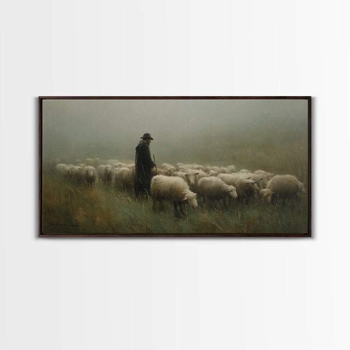 Silent Shepherd – Framed Canvas Print – Christian Art Canvas – Christian Wall Art – Christian Painting – Moody Christian Art – Christian Gi