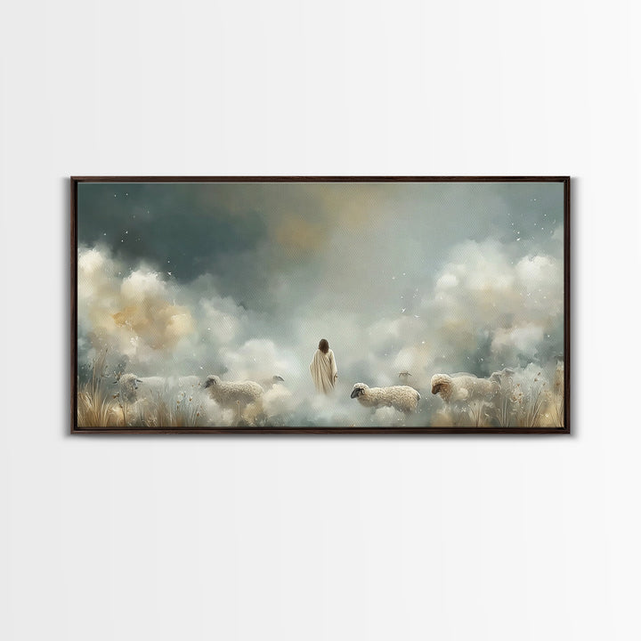 Heavenly Shepherd Light – Framed Canvas Print – Christian Wall Art – Jesus Painting – Christian Art Canvas – Christmas Art – Christian Deco