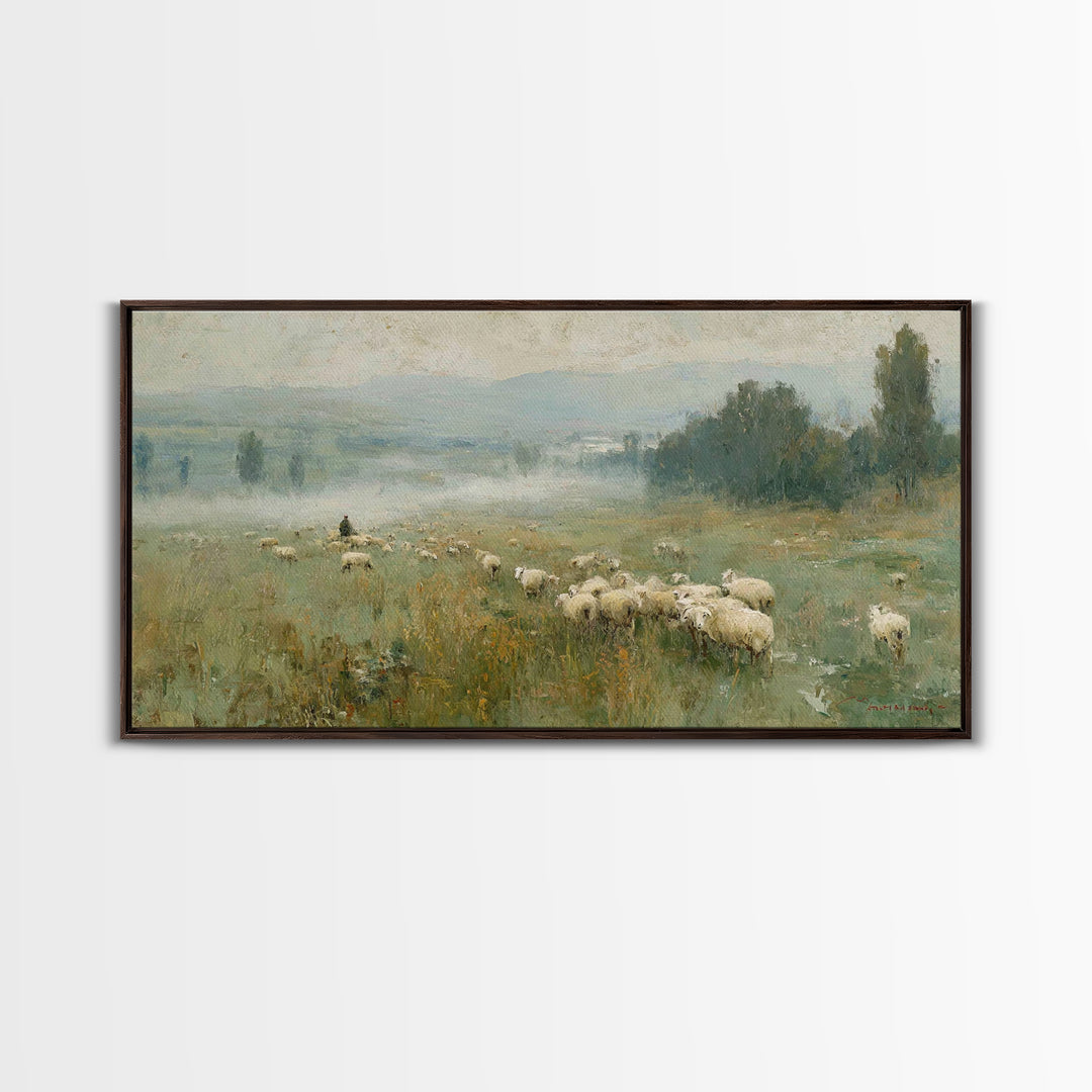 Twilight Pasture Peace, Framed Canvas Print, Christian Wall Art, Jesus Painting, Christian Art Canvas, Moody Christian Art, Christmas Wall