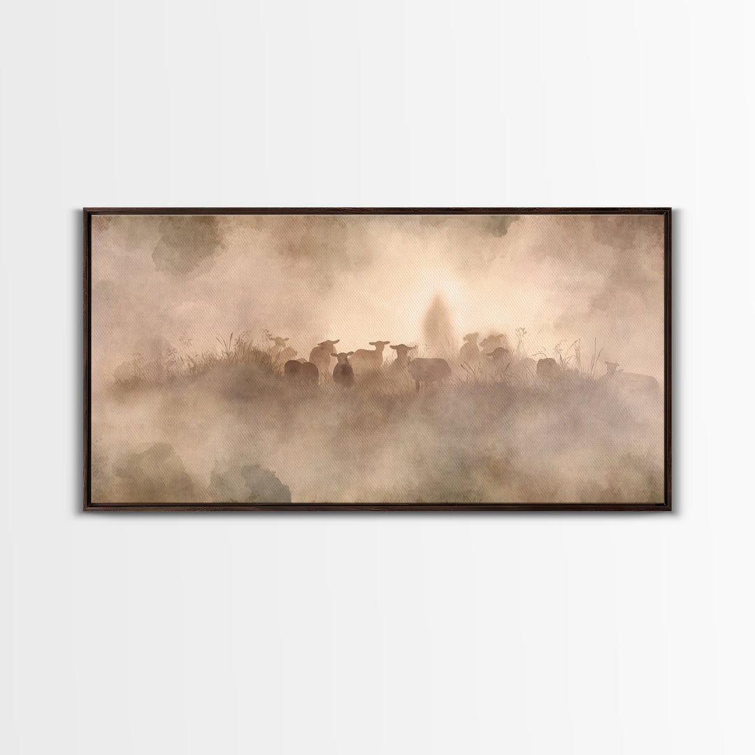 Misty Shepherd Path – Framed Canvas Print – Christian Wall Art – Christian Art Canvas – Jesus Painting – Moody Christian Art – Christian De