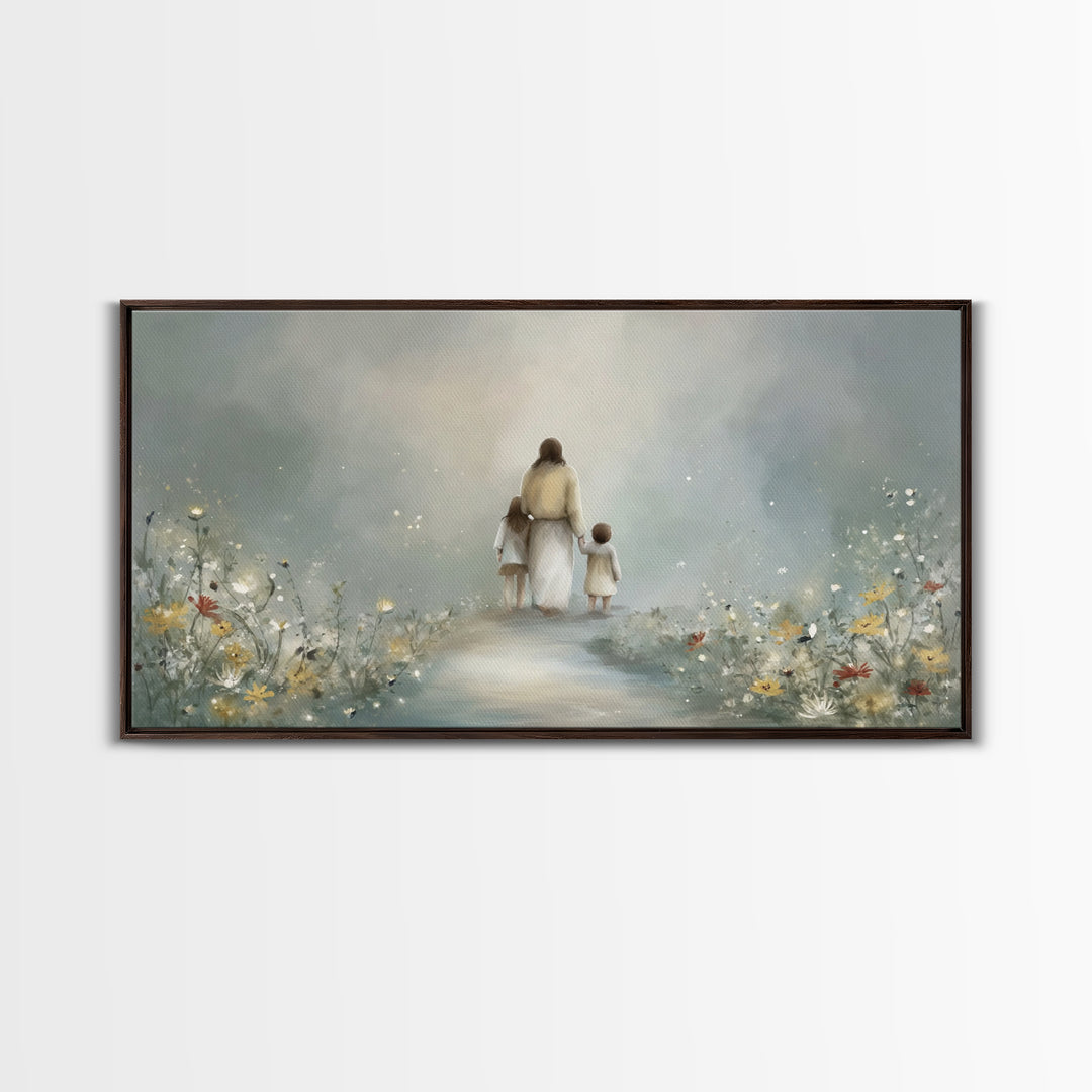 Heaven’s Meadow Path | Framed Canvas Print | Jesus Painting | Christian Art Canvas | Christian Wall Art | Modern Christian Art | Christian
