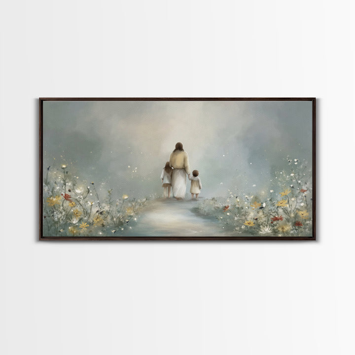 Heaven’s Meadow Path | Framed Canvas Print | Jesus Painting | Christian Art Canvas | Christian Wall Art | Modern Christian Art | Christian