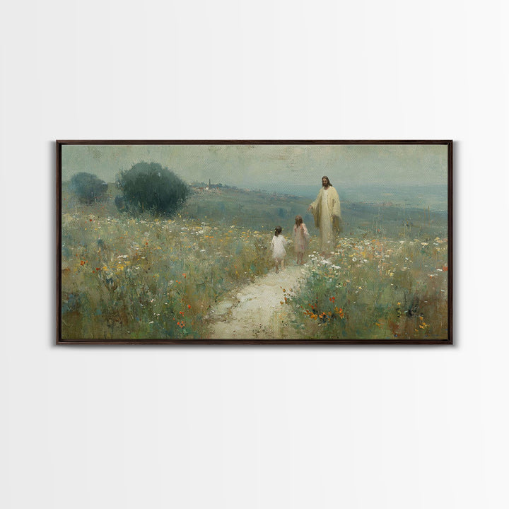 Hillside Promise Walk | Framed Canvas Print | Christian Art Canvas | Christian Wall Art | Jesus Painting | Christian Art Print | Christian