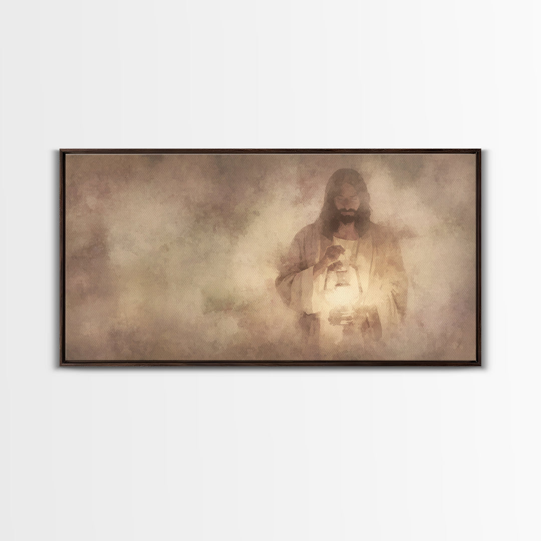 Lamp Of Mercy – Framed Canvas Print – Christian Wall Art – Jesus Painting – Christian Art Canvas – Christian Decor – Minimalist Christian A