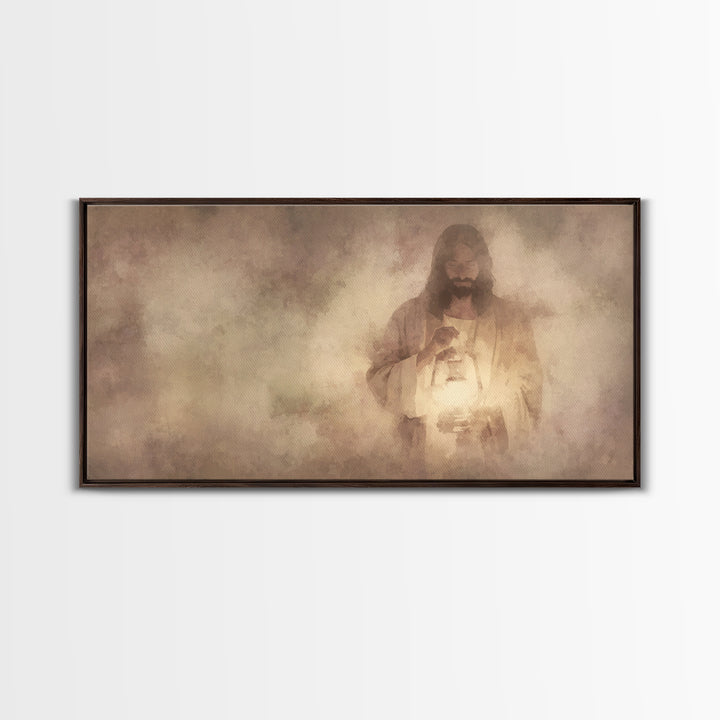 Lamp Of Mercy – Framed Canvas Print – Christian Wall Art – Jesus Painting – Christian Art Canvas – Christian Decor – Minimalist Christian A