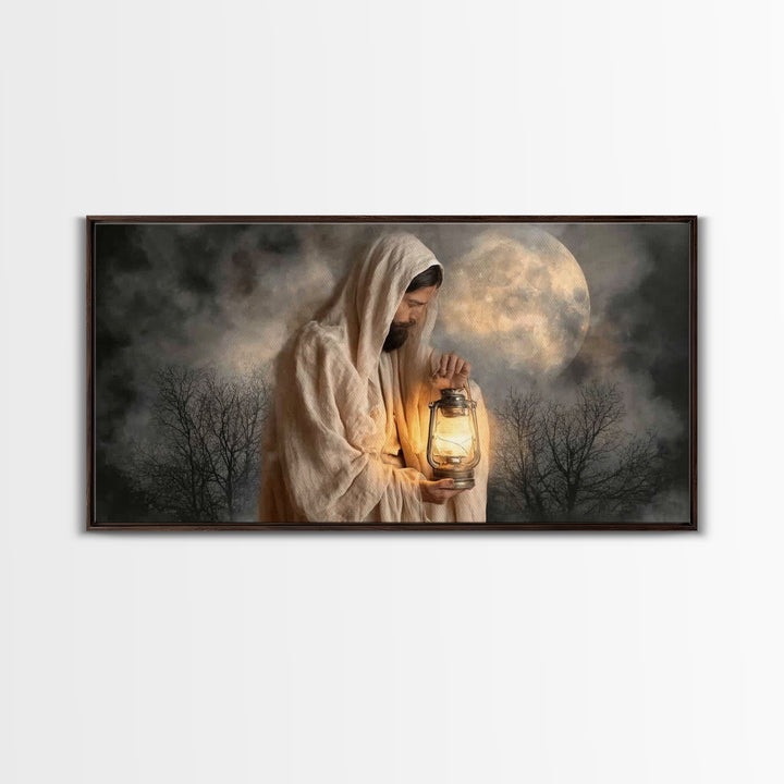 Night Of Peace, Framed Canvas Print, Christian Wall Art, Jesus Painting, Christian Art Canvas, Christian Decor, Moody Christian Art