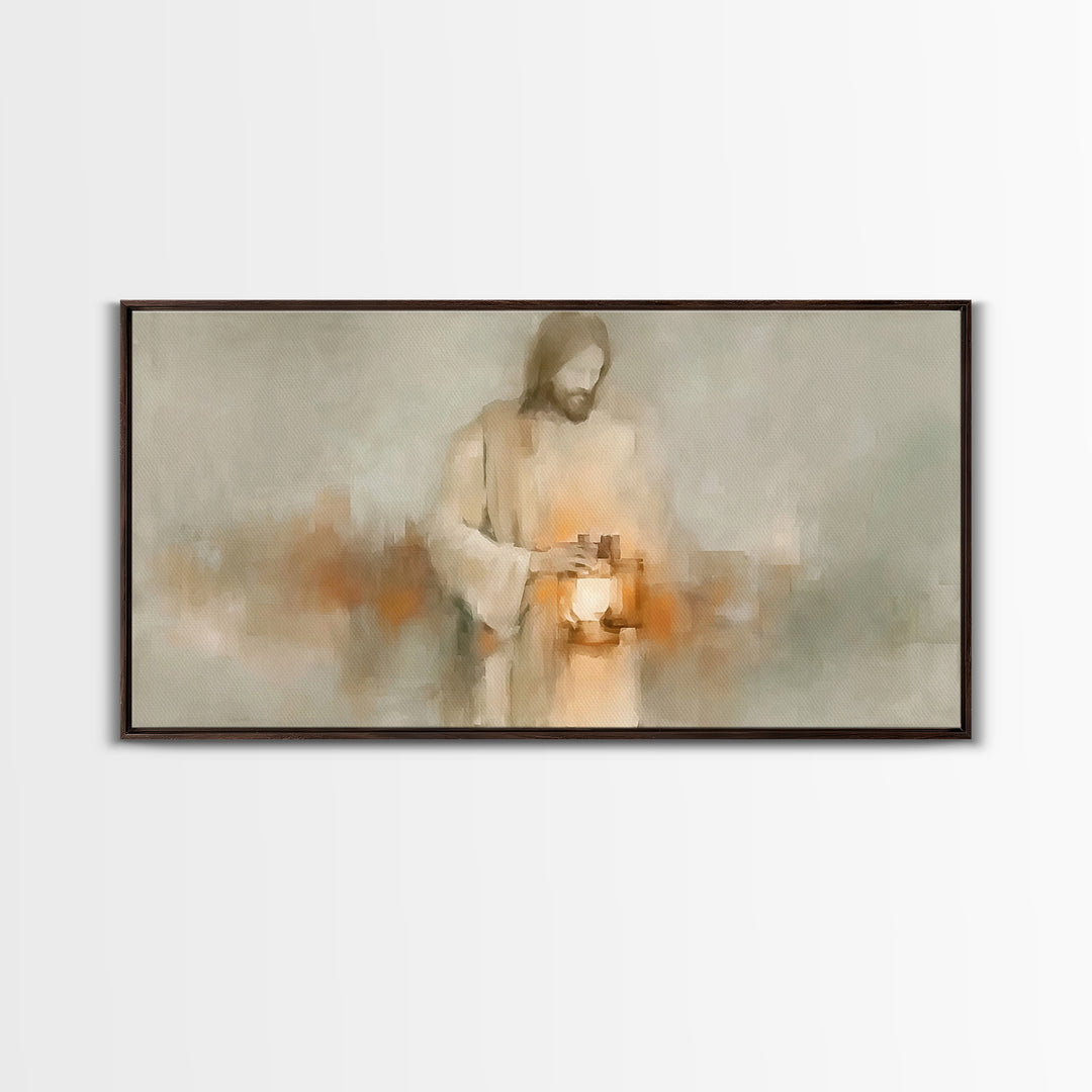 Soft Lantern Light – Framed Canvas Print – Christian Art Canvas – Christian Wall Art – Jesus Painting – Christian Decor – Subtle Christian