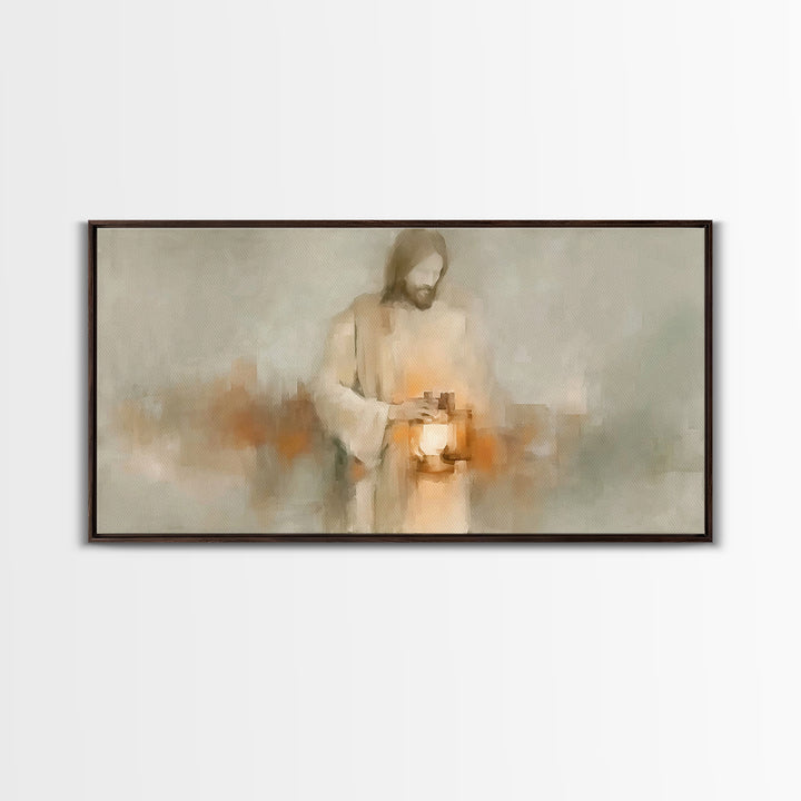 Soft Lantern Light – Framed Canvas Print – Christian Art Canvas – Christian Wall Art – Jesus Painting – Christian Decor – Subtle Christian