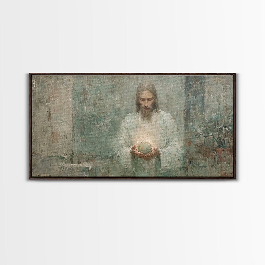 Heavenly Glow, Framed Canvas Print, Christian Art Canvas, Christian Wall Art, Jesus Painting, Christian Decor, Modern Christian Art