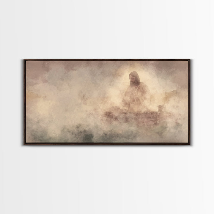 Calm Over Waters – Framed Canvas Print – Christian Wall Art – Jesus Painting – Christian Art Canvas – Christian Decor – Modern Christian Pa