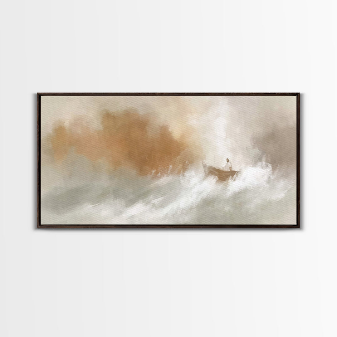 Calm In The Storm – Framed Canvas Print – Christian Art Print – Jesus Painting – Christian Wall Art – Moody Christmas Art – Christian Chris