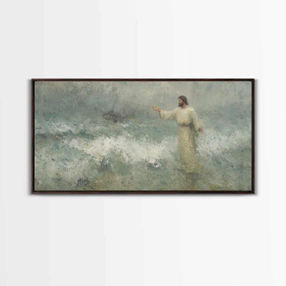 Waves Of Faith – Framed Canvas Print – Christian Wall Art – Jesus Painting – Christian Art Canvas – Moody Christian Art – Christian Gift Id