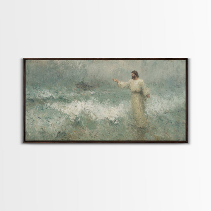 Waves Of Faith – Framed Canvas Print – Christian Wall Art – Jesus Painting – Christian Art Canvas – Moody Christian Art – Christian Gift Id