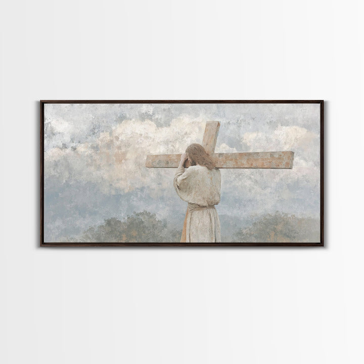 Shadow Of Mercy | Framed Canvas Print | Christian Art Canvas | Jesus Painting | Moody Christian Art | Christian Decorations | Christian Art