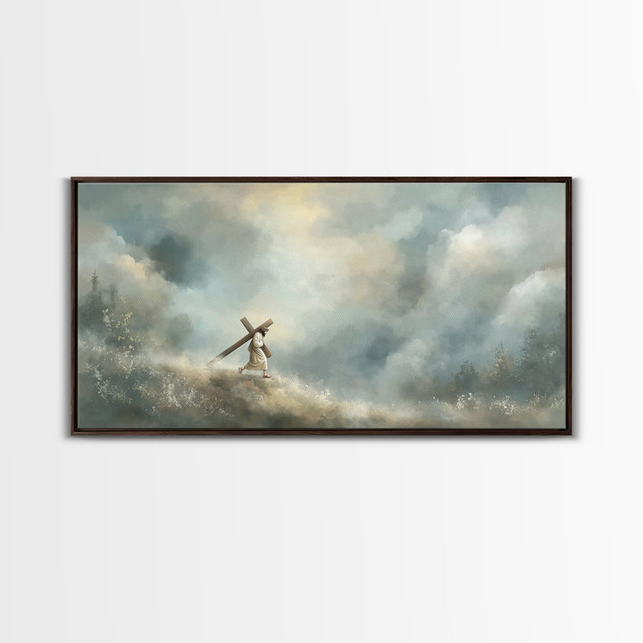 Hill Of Redemption | Framed Canvas Print | Christian Wall Art | Jesus Painting | Christian Art Canvas | Subtle Christian Art | Christian Gi