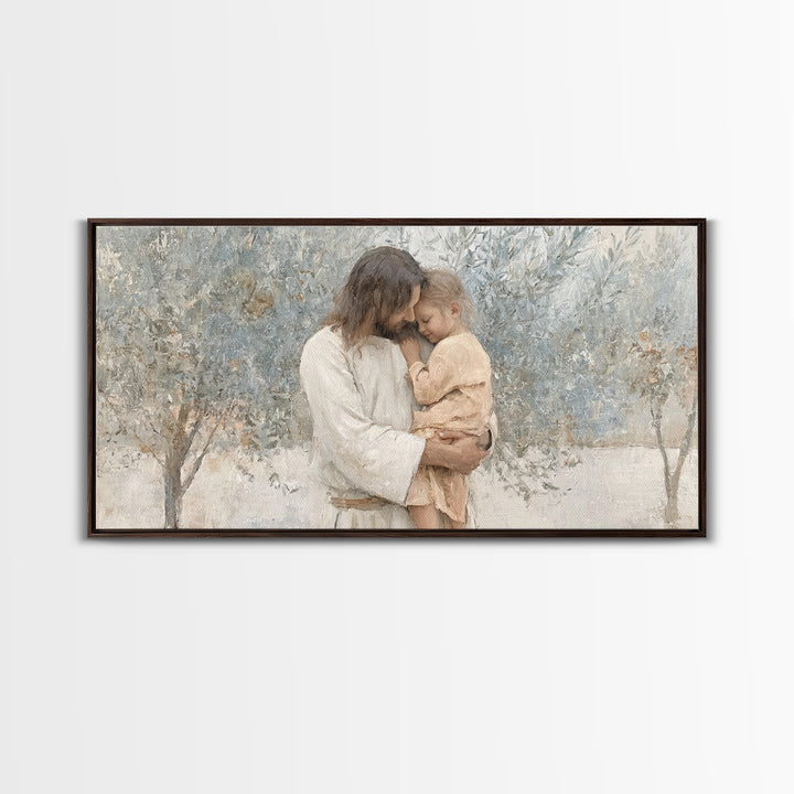 Gentle Embrace, Framed Canvas Print, Jesus Painting Canvas, Christian Art Gift, Christian Wall Art, Modern Christian Art