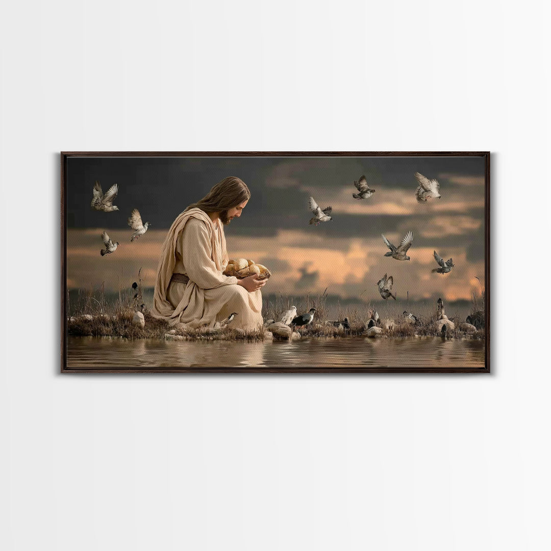 Evening Provision – Framed Canvas Print – Jesus Painting – Christian Christmas Art – Moody Christian Art – Christian Art Work