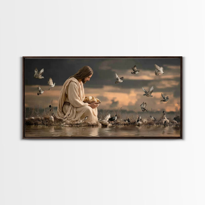 Evening Provision – Framed Canvas Print – Jesus Painting – Christian Christmas Art – Moody Christian Art – Christian Art Work