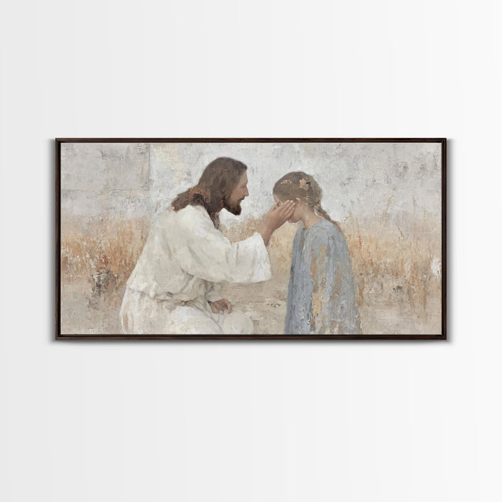 Healing Grace – Framed Canvas Print – Christian Paintings – Jesus Art Print – Minimalist Christian Art – Christian Wall Art
