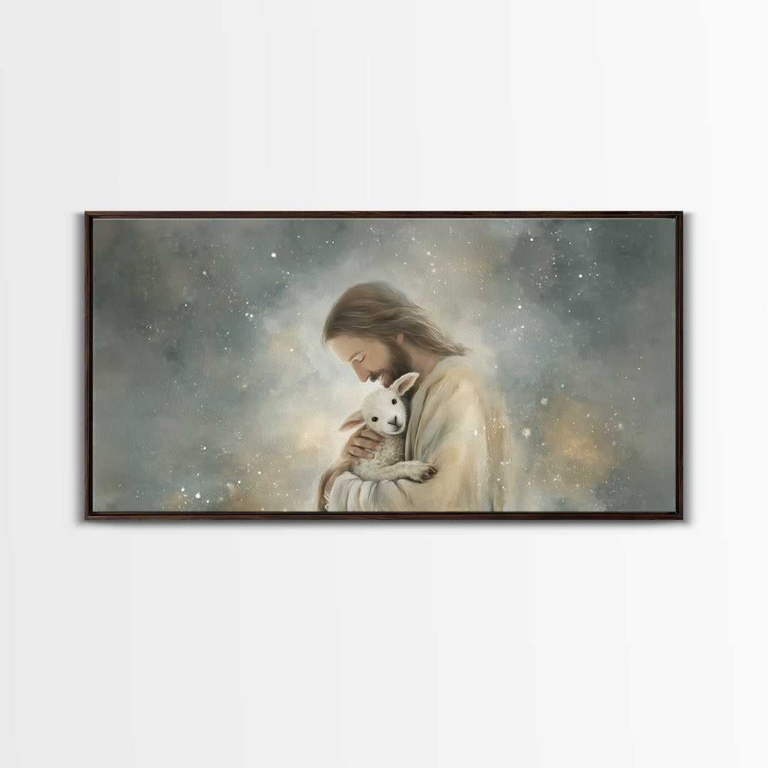 Tender Shepherd Love, Framed Canvas Print, Jesus Painting, Christian Wall Art, Christian Art Canvas, Christmas Art