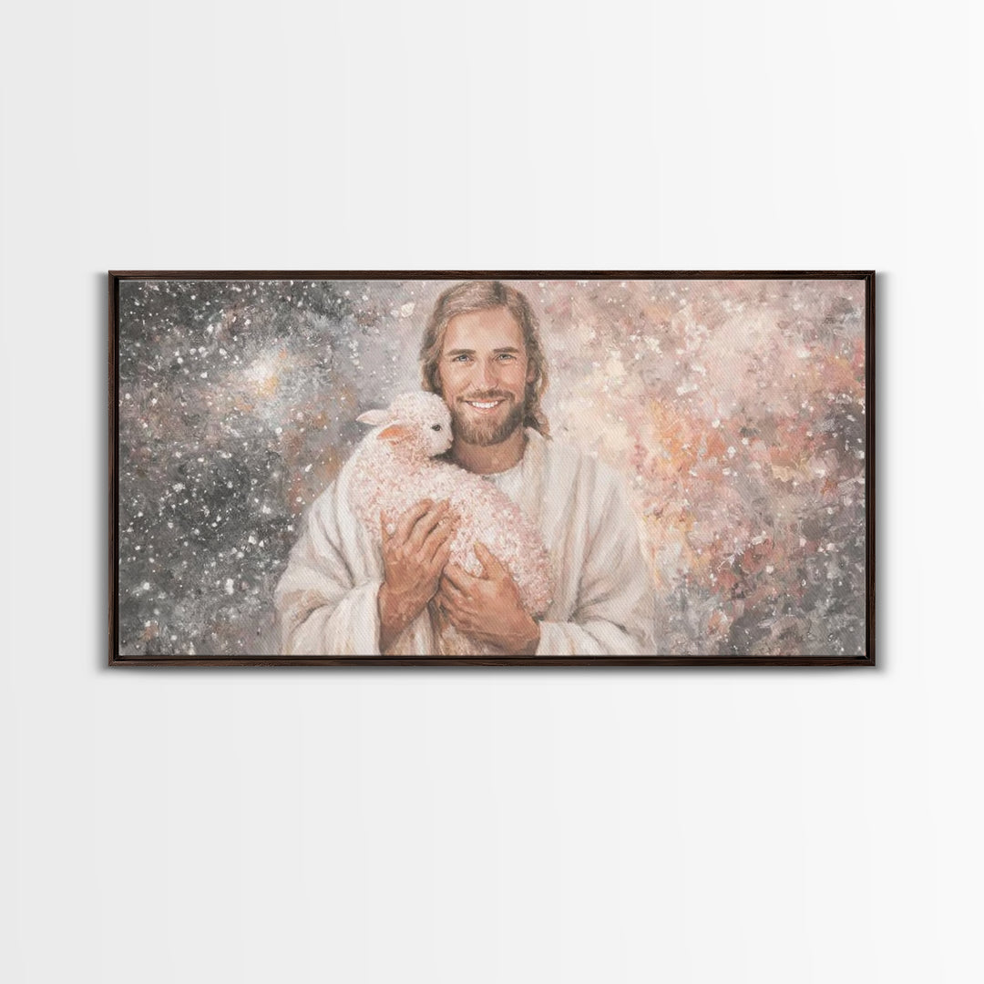 Beloved Shepherd Light, Framed Canvas Print, Christian Wall Art, Jesus Painting, Christian Art Canvas, Christian Christmas