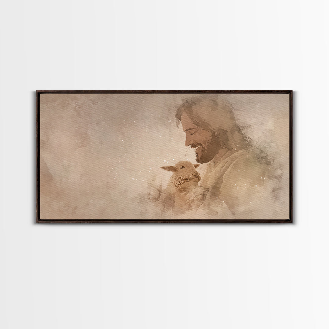 Joyful Shepherd Grace | Framed Canvas Print | Jesus Painting | Christian Art Canvas | Christian Wall Art | Christmas Art