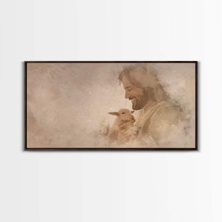 Joyful Shepherd Grace | Framed Canvas Print | Jesus Painting | Christian Art Canvas | Christian Wall Art | Christmas Art