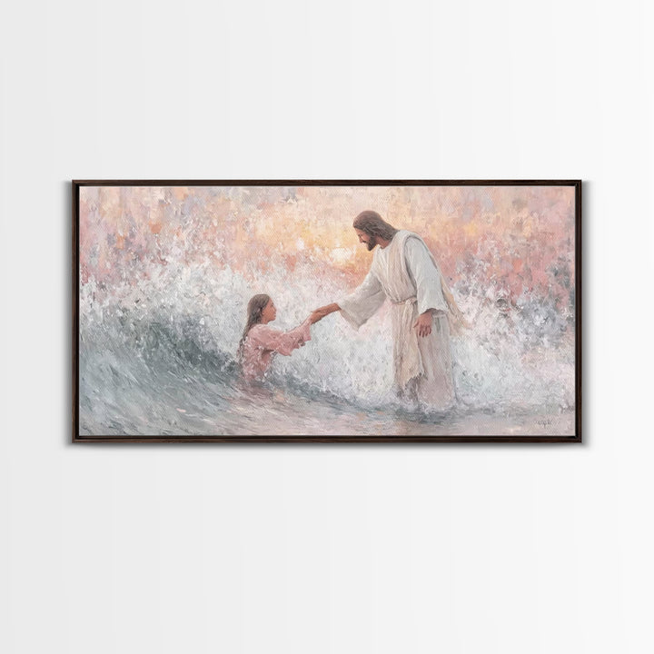 Waves Of Grace – Framed Canvas Print – Jesus Painting – Christian Wall Art – Christian Art Canvas – Large Christian Art – Christian Gift