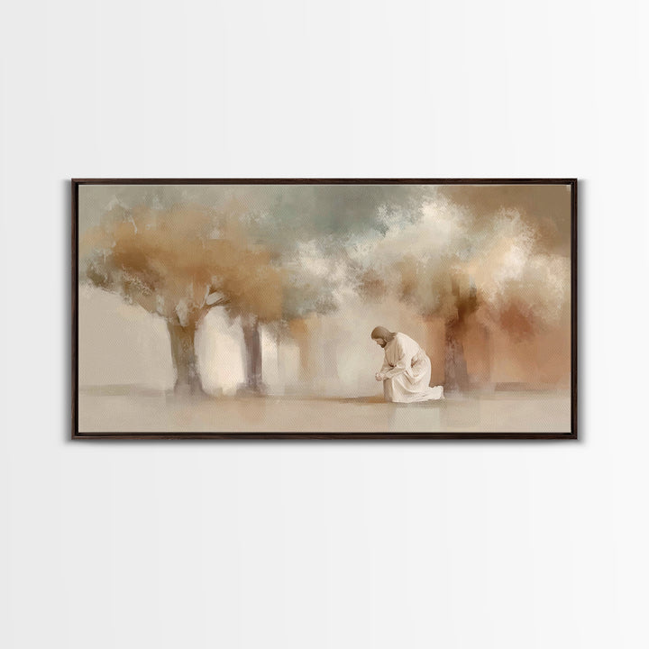 Moonlit Devotion – Framed Canvas Print – Christian Art Print – Jesus Painting – Christian Wall Art – Vintage Christian Art – Christian Deco