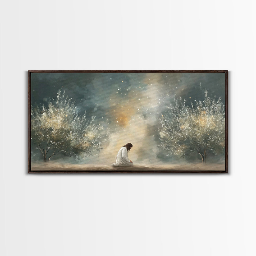 Olive Grove Peace – Framed Canvas Print – Christian Wall Art – Christian Art Print – Jesus Painting – Moody Christian Art – Christian Chris