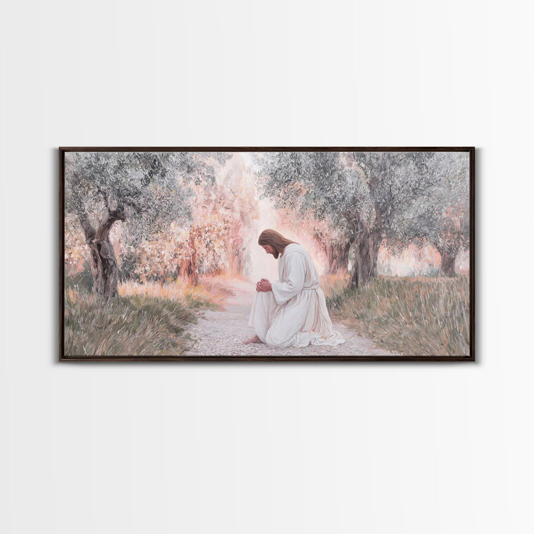 Olive Grove Light | Framed Canvas Print | Christian Art Canvas | Modern Christian Art | Jesus Painting | Christian Wall Art | Christian Gif