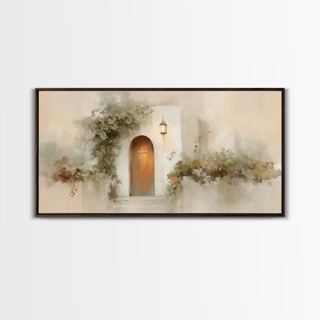 Cross At The Door | Framed Canvas Print | Christian Wall Art | Christian Christmas Art | Christian Art Canvas | Christian Decor | Modern Ch