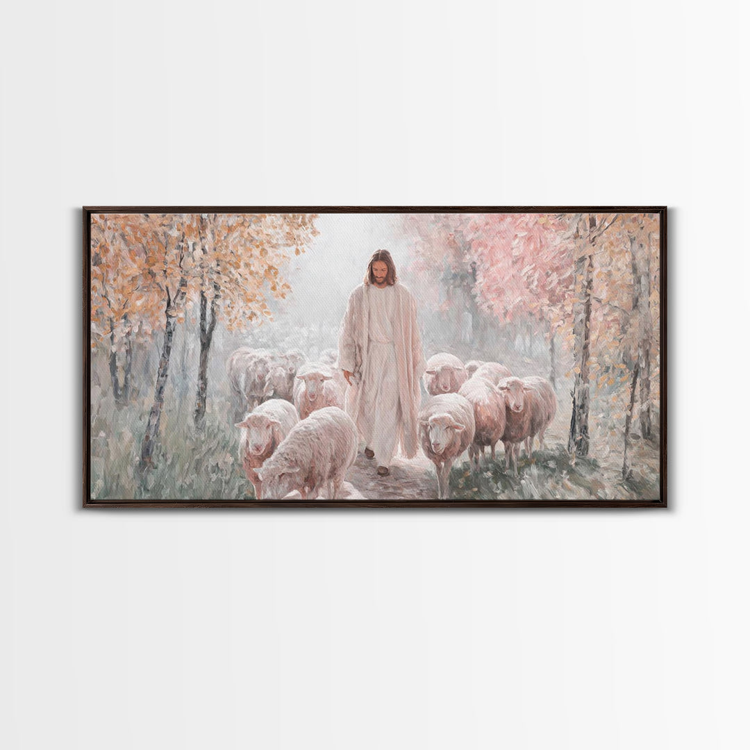 Autumn Mercy Walk, Framed Canvas Print, Christian Wall Art, Jesus Painting, Christian Art Canvas, Modern Christian Art, Christian Christmas