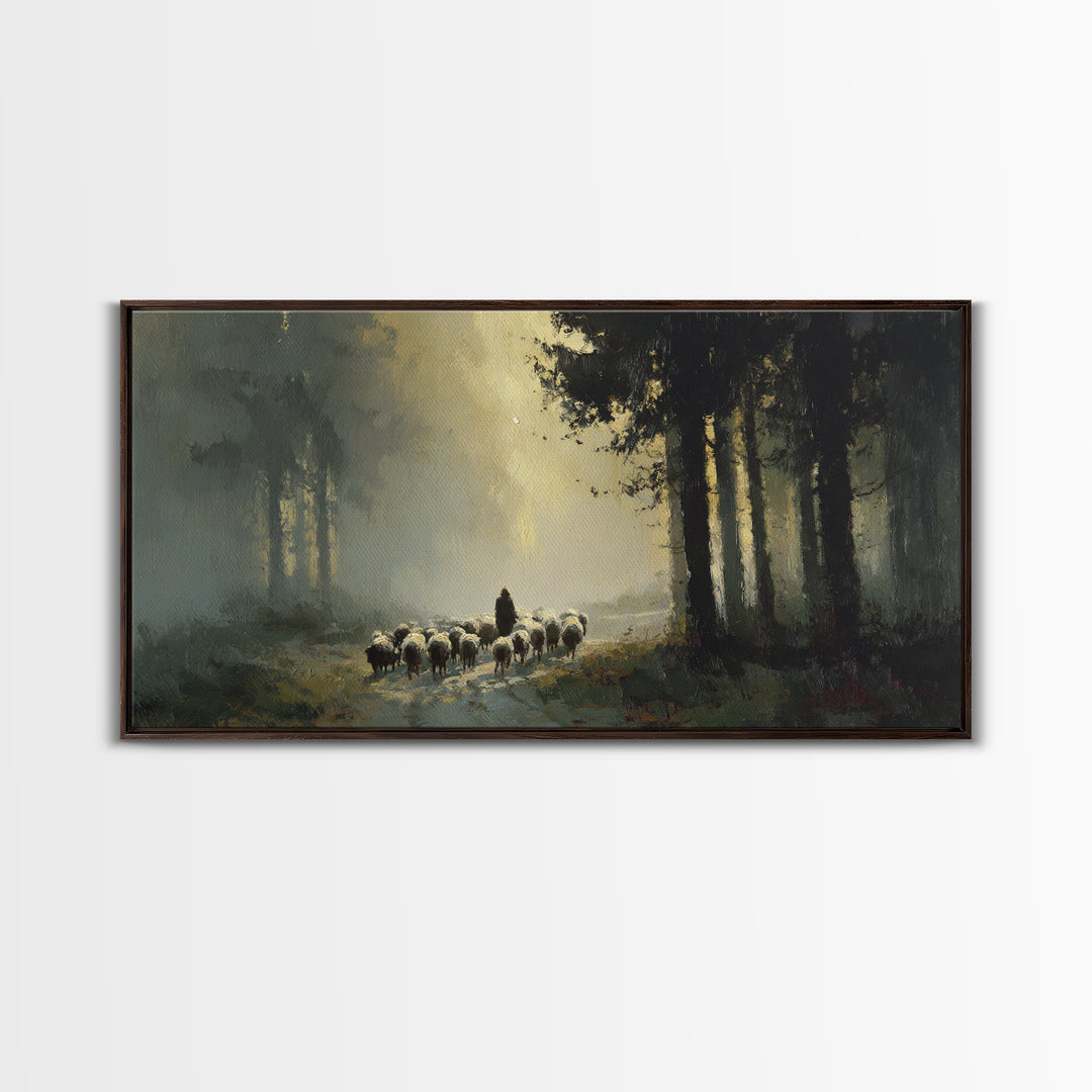 Sacred Pasture Haze, Framed Canvas Print, Christian Art Canvas, Jesus Painting, Modern Christian Art, Christian Wall Art, Christian Christm