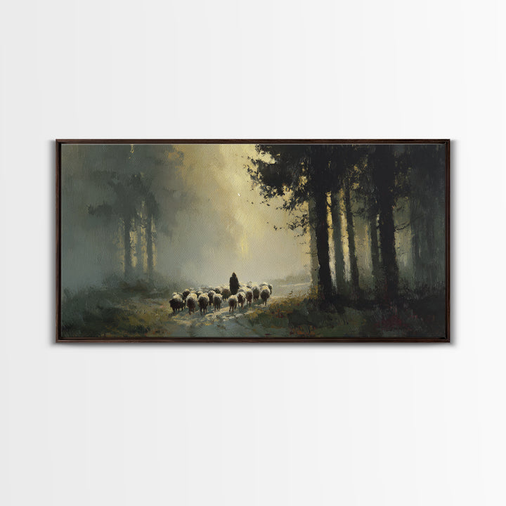 Sacred Pasture Haze, Framed Canvas Print, Christian Art Canvas, Jesus Painting, Modern Christian Art, Christian Wall Art, Christian Christm