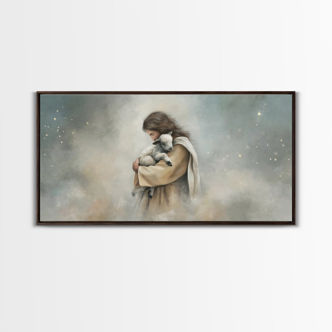 Heaven’s Gentle Hold, Framed Canvas Print, Christian Wall Art, Jesus Painting, Modern Christian Art, Christian Art Canvas, Christian Christ