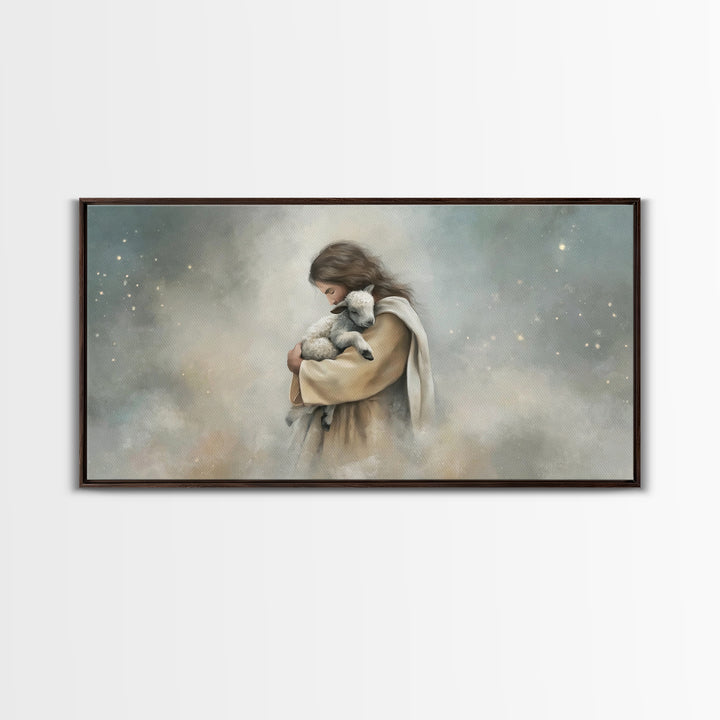 Heaven’s Gentle Hold, Framed Canvas Print, Christian Wall Art, Jesus Painting, Modern Christian Art, Christian Art Canvas, Christian Christ