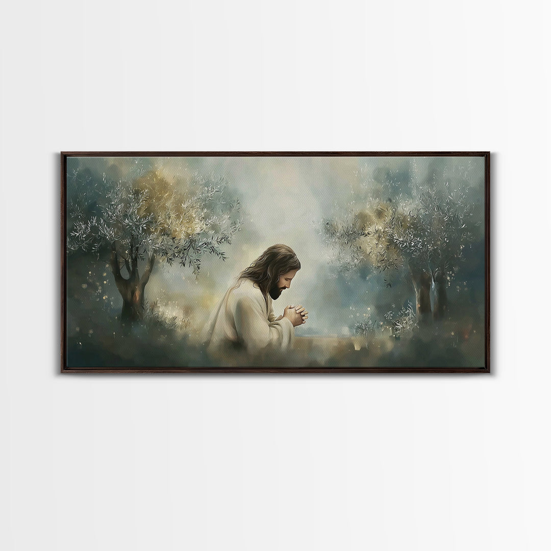 Olive Grove Prayer, Framed Canvas Print, Christian Art Canvas, Christian Wall Art, Jesus Painting, Subtle Christian Art, Christian Christma