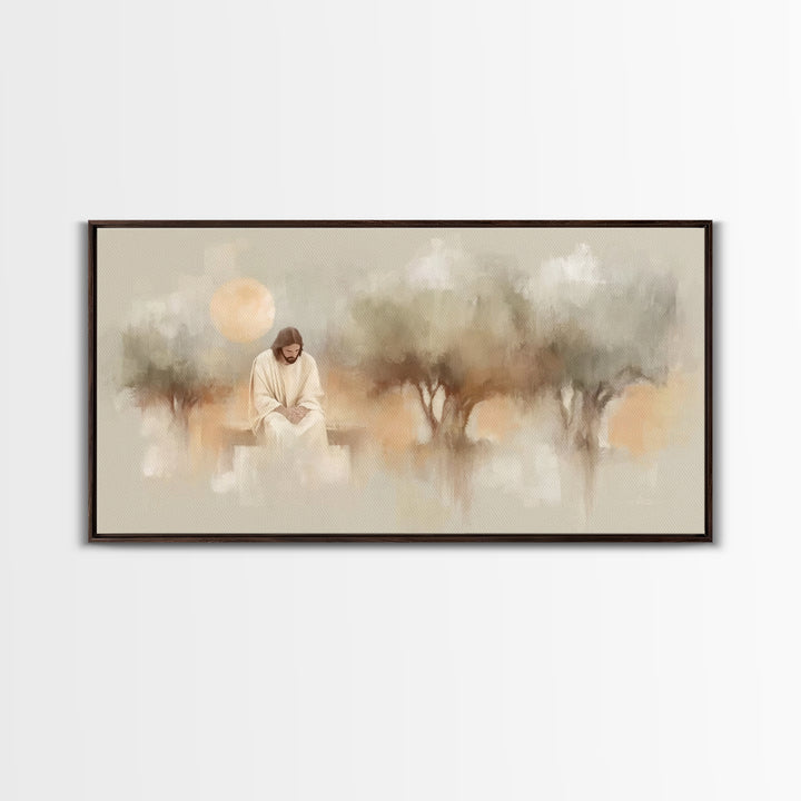 Stillness Of Devotion – Framed Canvas Print – Christian Wall Art – Modern Christian Art – Jesus Painting – Christian Art Canvas – Christmas