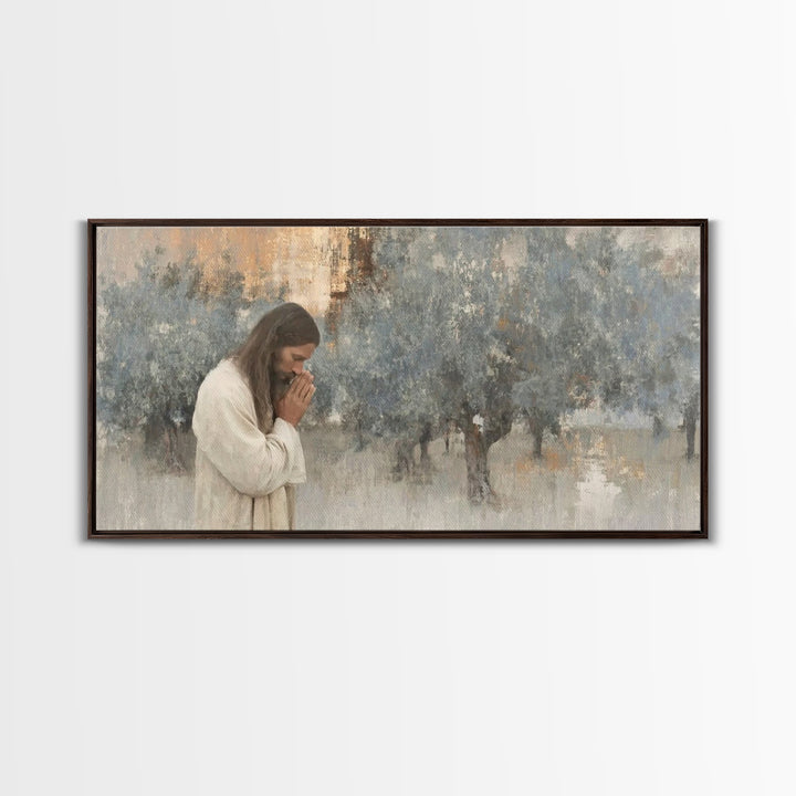 Gethsemane Reflection | Framed Canvas Print | Christian Art Canvas | Jesus Painting | Christian Wall Art | Moody Christian Art | Christmas