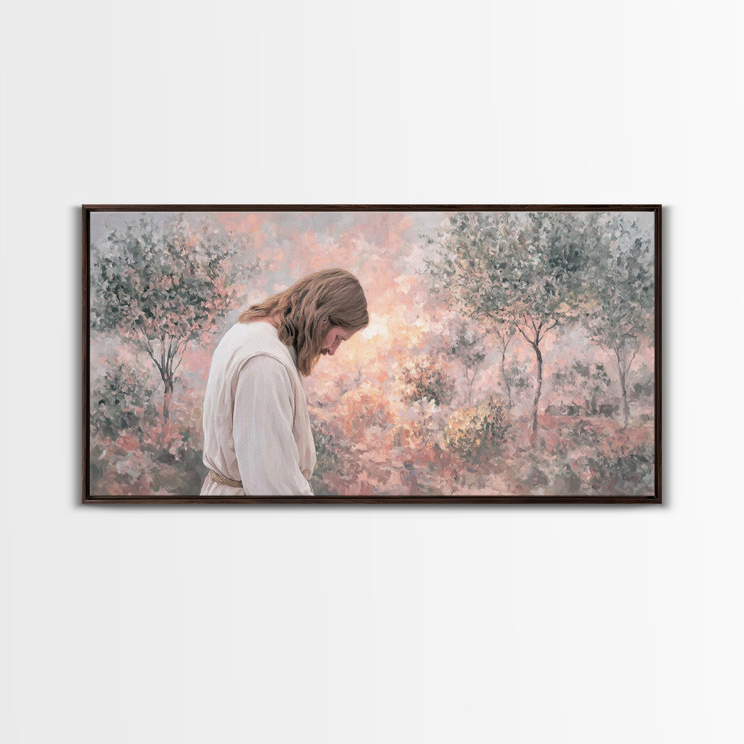 Sacred Garden Light, Framed Canvas Print, Christian Art Canvas, Christian Wall Art, Jesus Painting, Minimalist Christian Art, Christian Chr